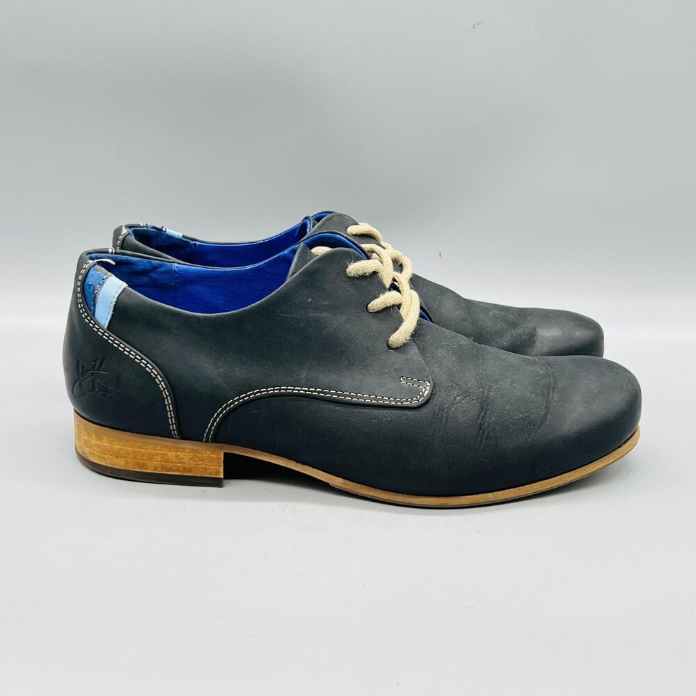 John Fluevog Shoes Womens 9 Blue Leather Radio CBC Oxford Flats Lace Up Casual